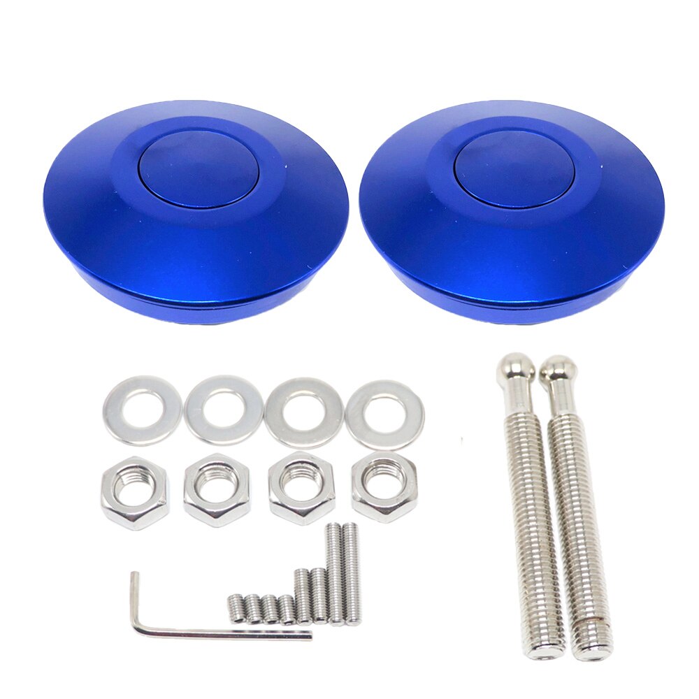 2.5" Hood Pins Aluminum Push Button Latches Quick Release Hood Latch Clip Kit: Blue