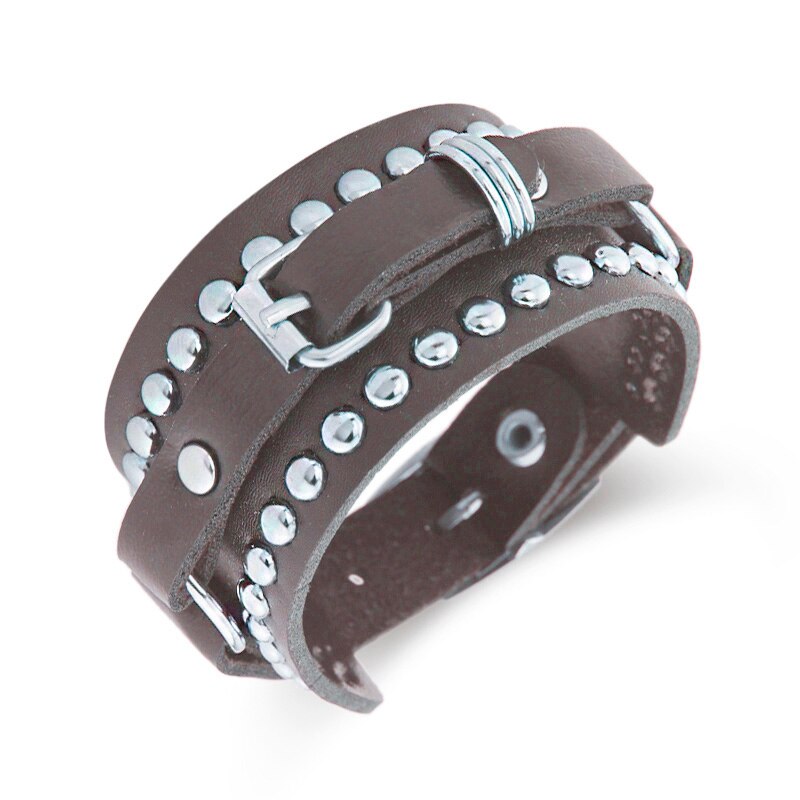 Pulseira de couro unissex punk rivet, pulseiras e braceletes góticos para homens e mulheres s331: Coffee