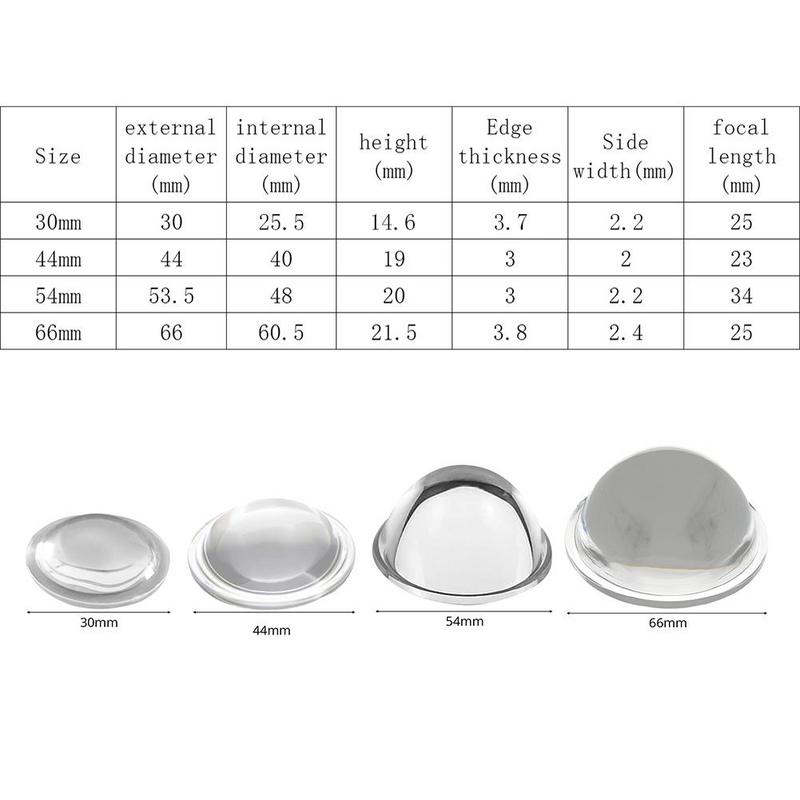 Lente de vidrio óptico convexo plano para linterna LED, lámpara automática, foco de luz, linterna de bicicleta, foco de cabeza, 30, 44, 54, 66 Mm