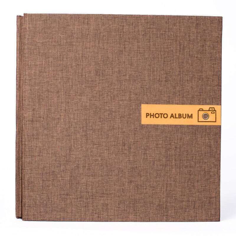 High-Grade 16 Inch linen Photo Album Handmade DIY Self-Adhesive Scrapbook Couple Baby Growth Record Book Family Photo Collection: Brown - White Pages