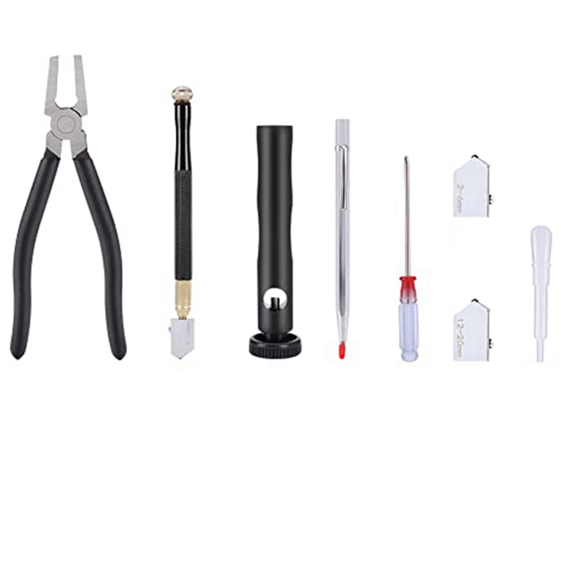 Glass Cutter Kit With Booster Bar Assist, 2-6,6-12,12-20 Mm Glass Cutter Head With Flat Glass Pliers For Cutting Mirror