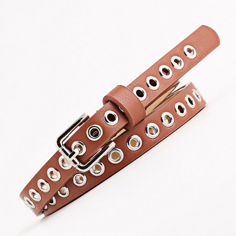 Vrouwen PU Lederen Riem Klinknagel Studded Single Grommet Gaten Dames Taille Keten Riemen Cadeaus Casual Mode Verkoop: CAMEL