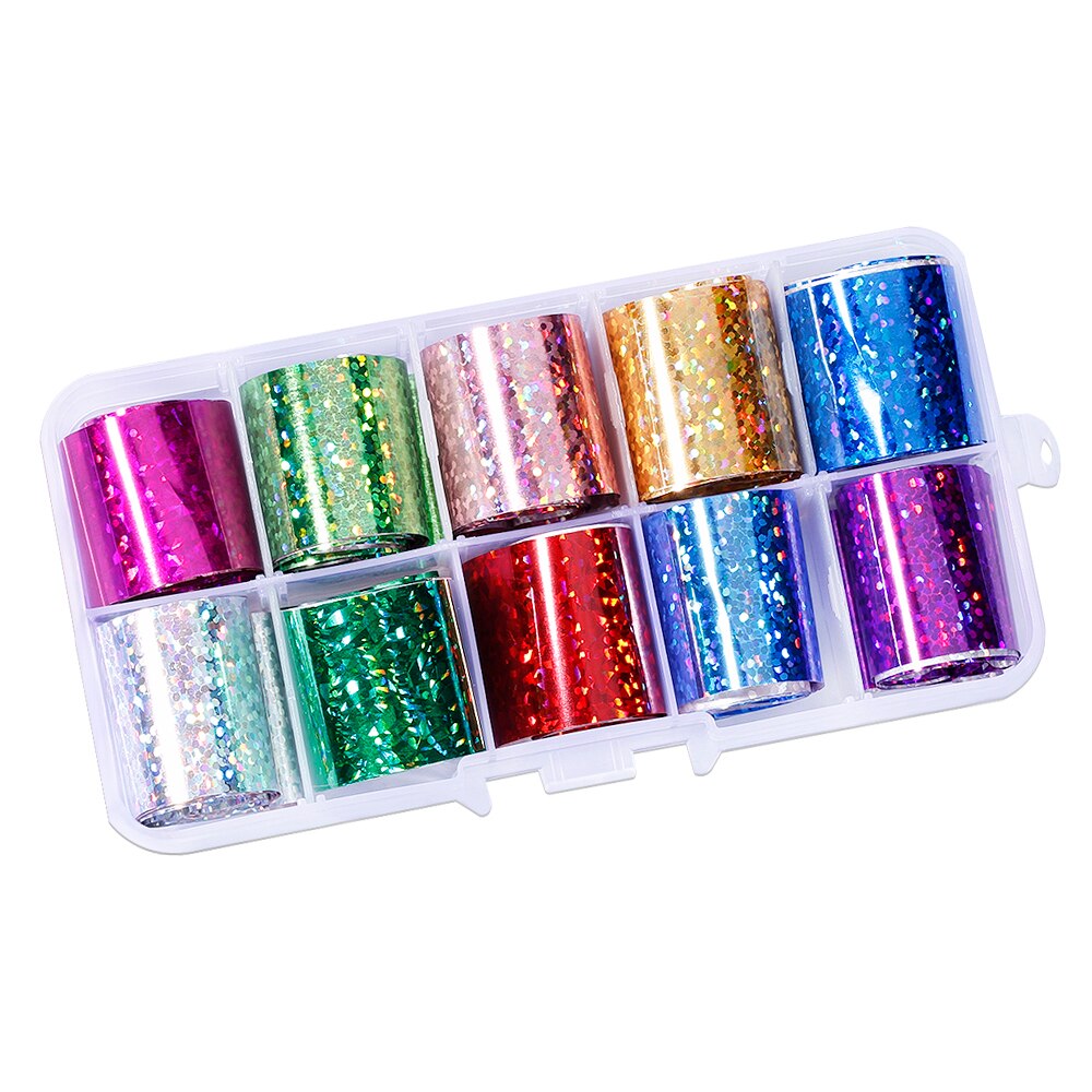 10 Rolls/Doos Sterrenhemel Nail Folie Sticker Holografische Papier Decals Nail Art Transfer Sticker 2.5*100 Cm nail Glitter Tips Vr/657