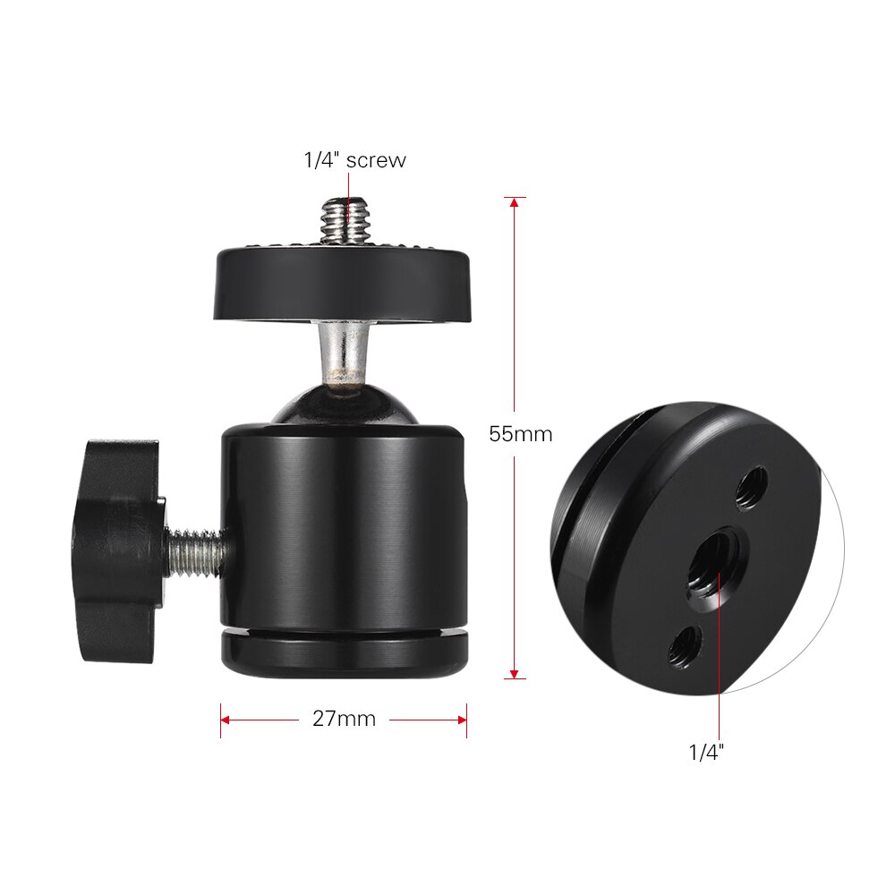 2 pcs 360 Gradi di Rotazione Girevole Mini Testa A Sfera Treppiedi w/1/4 "A Vite Filo di Base di Montaggio per DLSR Videocamera Portatile Della Macchina Fotografica HA CONDOTTO LA Luce Staffa