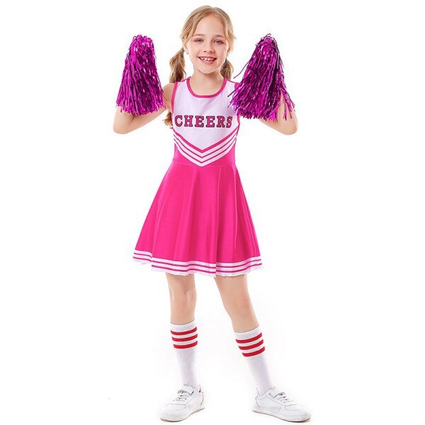 Children Cheerleader Costume School Girl Outfits Fancy Dress Cheer Leader Uniform Team Sports Uniforms Belly Button Tight Skirt: P2