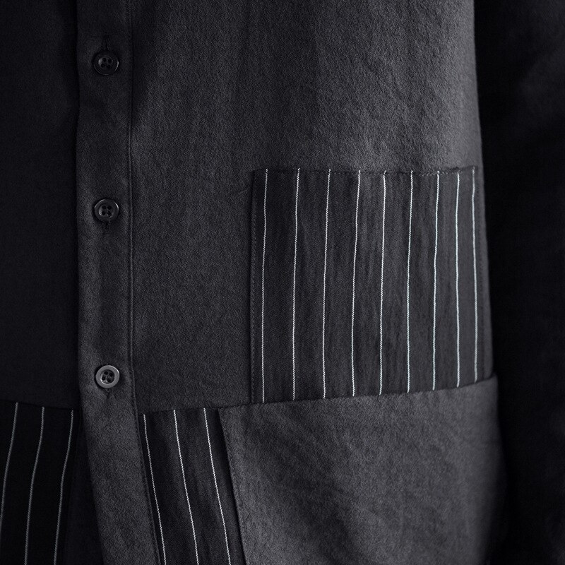 Heren punk stijl los overhemd met staande kraag, gesplitste strepen en lange mouwen, casual overhemd