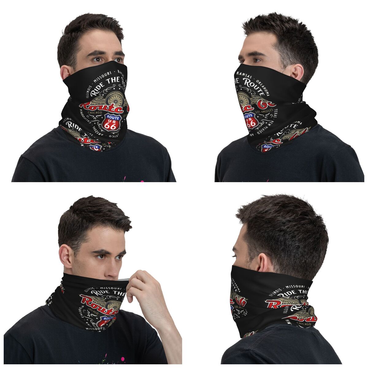 Benutzerdefinierte Ride The Route 66 Bandana Halstuch Gesichtsschal Abdeckung Biker Motorrad Cruise America Highway Stirnband Schlauch Sturmhaube