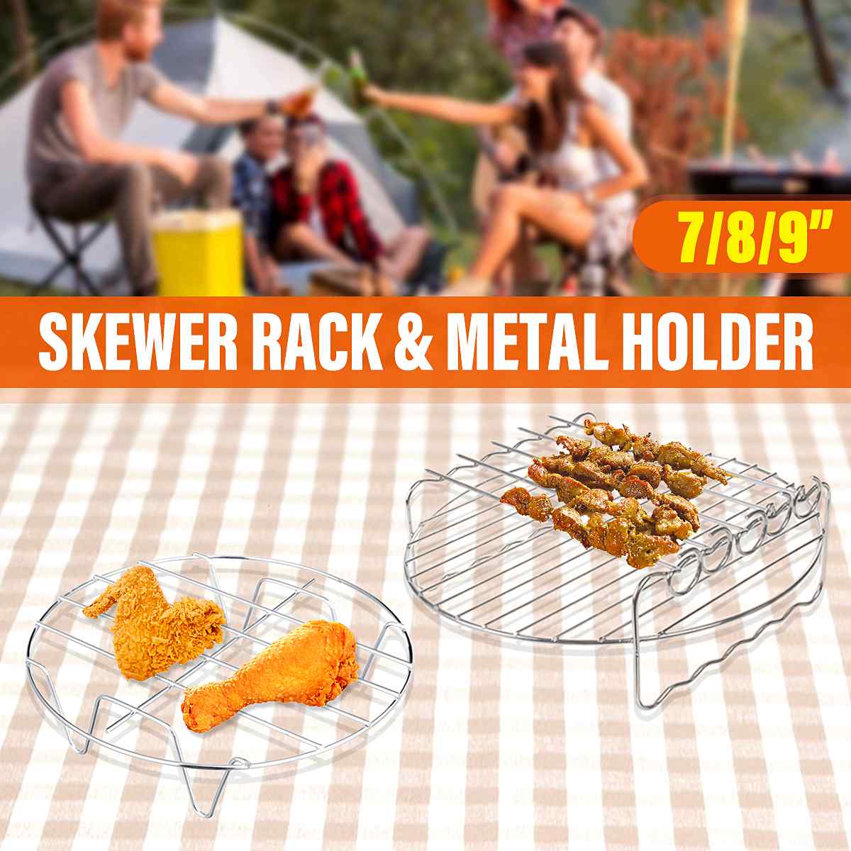 7/8/9 Inch Lucht Friteuse Accessoires Vervanging Bakken Lade Houder Spiesjes Thuis Roestvrij Staal Bbq Rack Dubbeldeks barbecue Gereedschap