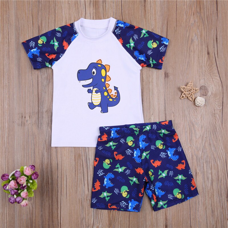 2-12Y Baby Boy Cartoon Dinosaurus Gedrukt Swimwear Kid Kinderen Zomer Strand Casual Badpak Beachwear T-shirt Shorts