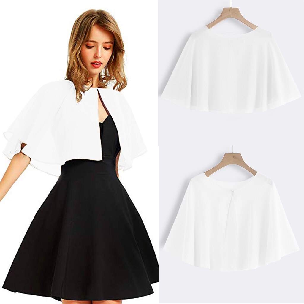 Chal de chifón suave para mujer para vestido de noche boda capa Bolero Flapper Bufanda sólida Bufanda invierno chal accesorios mujer: White 