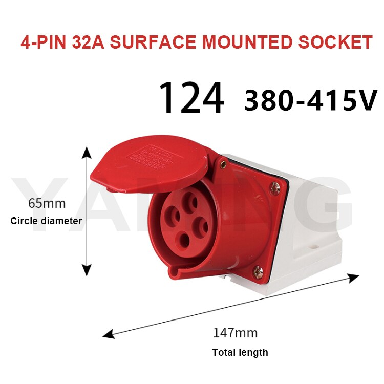 4-Core Pins 16A/32A Waterproof Industrial Plug Socket Concealed Open Connector Aviation Explosion-proof Male And Female: 32A surface mounted 