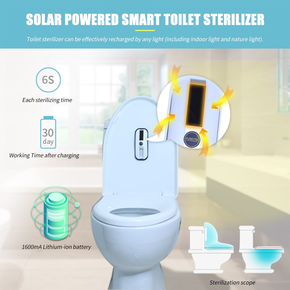 Stérilisateur automatique de couvercle de toilette à énergie solaire Rechargeable activé par capteur de mouvement de lumière de toilette de stérilisation UV