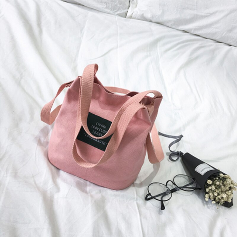 Kvinder piger indkøbsposer lærred håndtaske skuldertaske damer tegnebog taske taske størrelse : 19 x 12 x 20cm: Lyserød