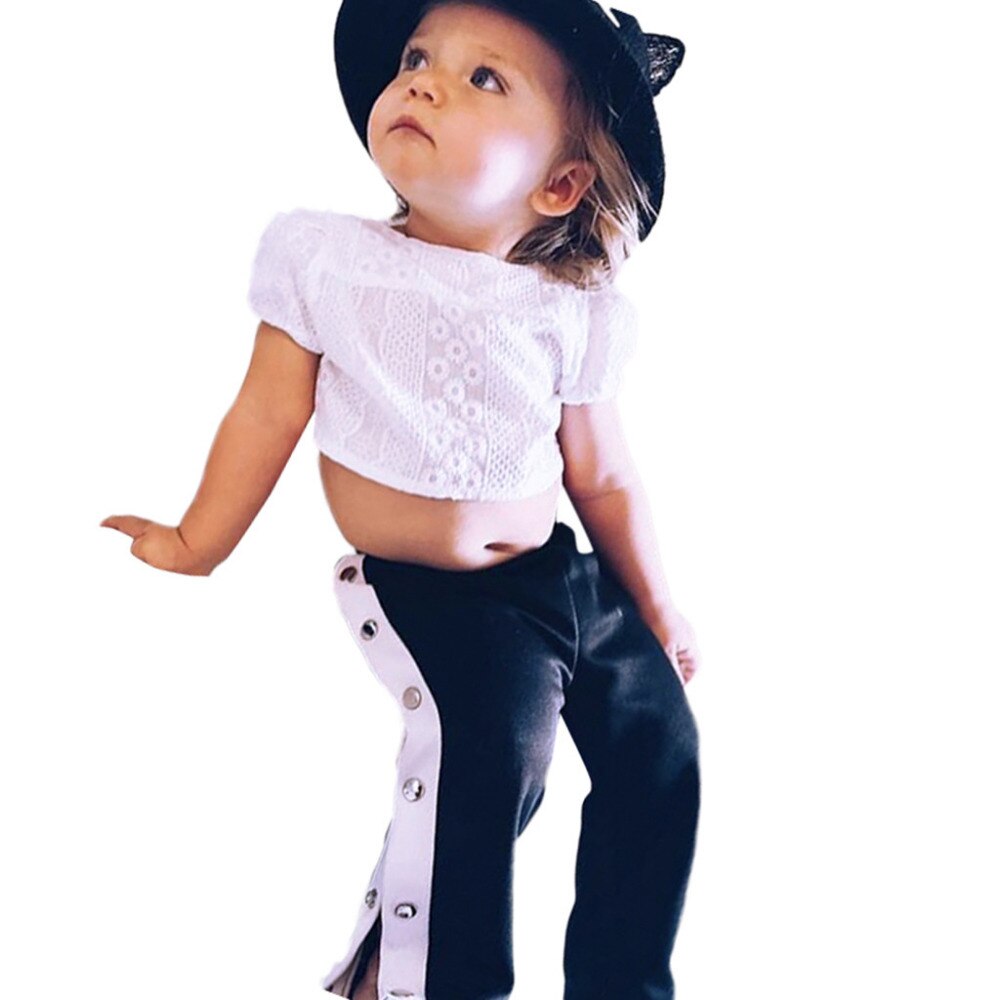 LONSANT toddler girl t shirts short sleeves t shirt first birthday girl clothing Solid Lace Midriff T-Shirt Tops Clothes