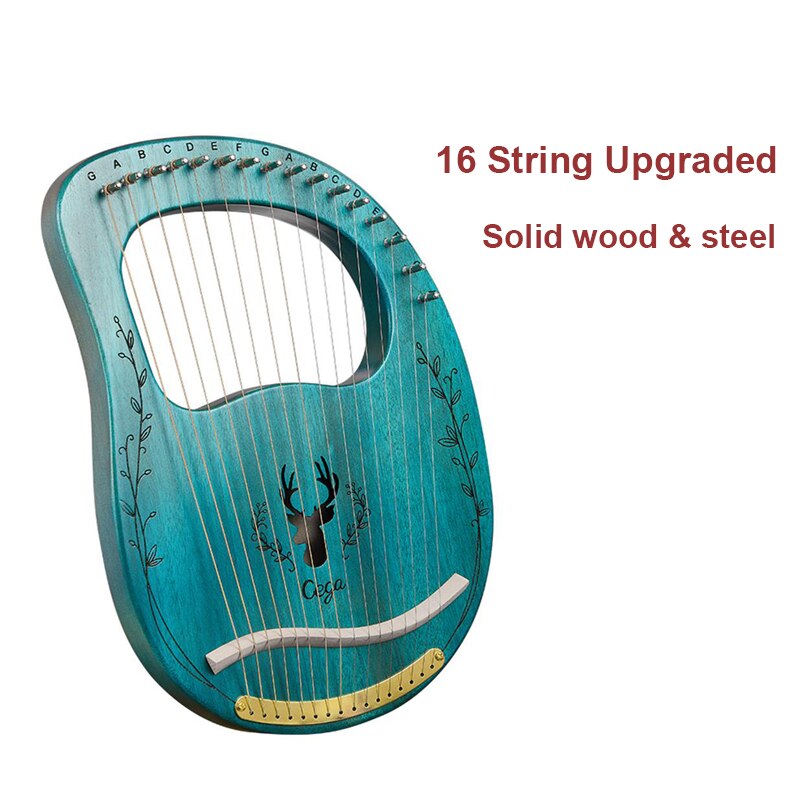Muslady lyre 16 strenget opgraderet harpe bærbart massivt træ harpe kæbe harpe streng lyre harpe instrument 16 strenget streng instrument: 16 streng blå