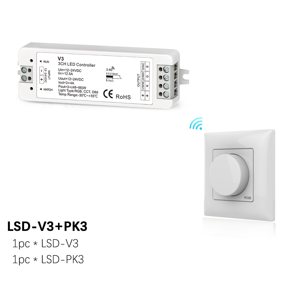 Dc12-24v v3 rgb-kontroller  v1 v2 enfarge cct led dimmer 12v 2.4g rf roterende panel led dimmer for 1 2 3 ch led stripelys: Lsd -v3 og  pk3