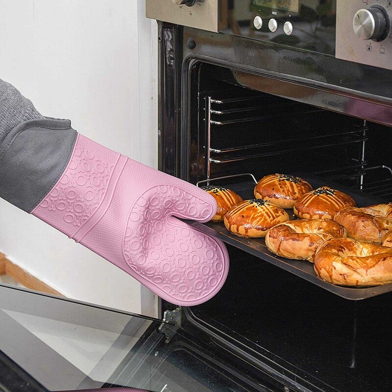 2 Stuks Roze Oven Handschoenen Siliconen Ovenwanten Hittebestendig Koken Handschoenen Bakken Magnetron Handschoenen