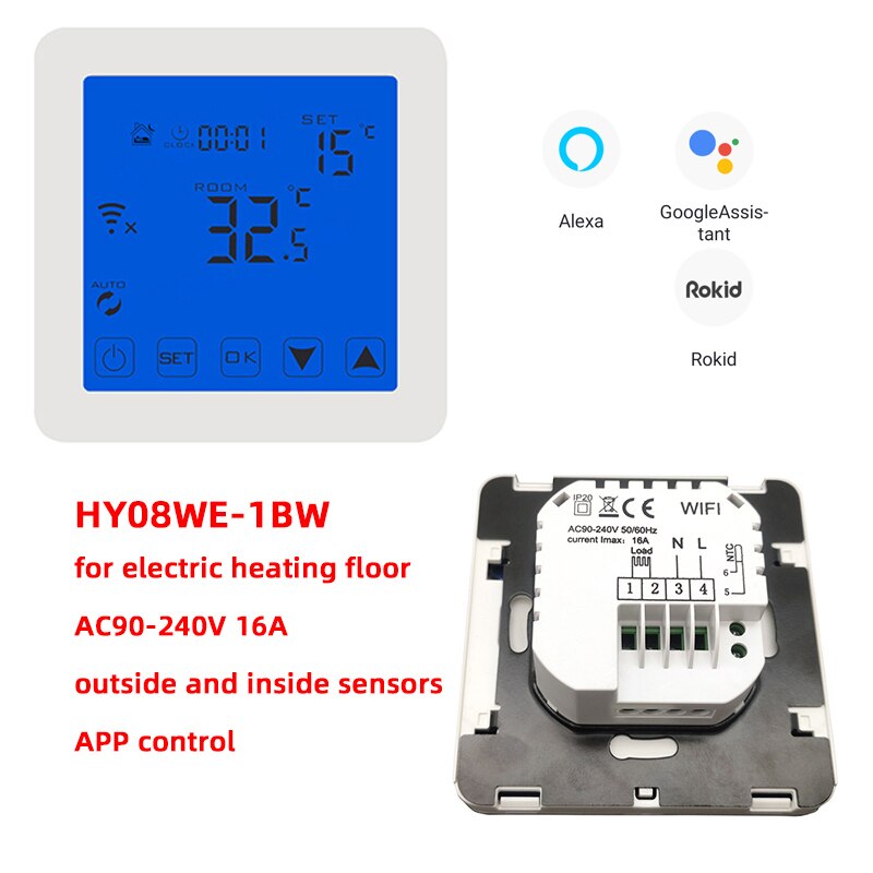 HY08 3A 16A MINCO HEAT Thermoregulator LCD Touch Screen Thermostat For Electric Heating Floor System Room Temperature Controller: Electric White WIFI