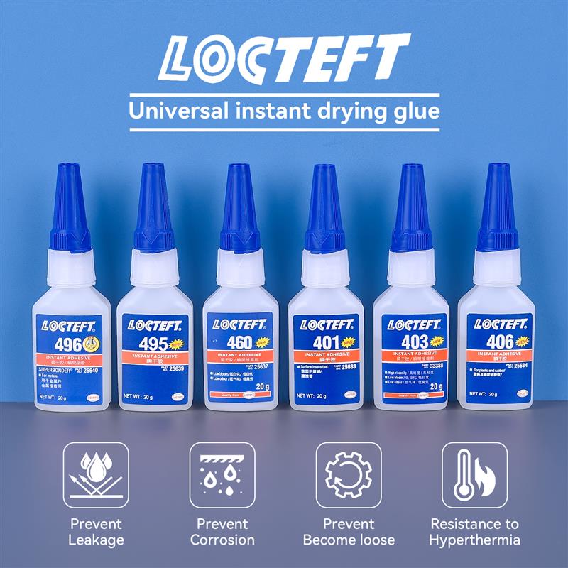 20 g 401/403/406/495/496/460 Sekundenkleber, sofort trocknend, universeller Klebstoff, Leder, Gummi, Holz, Metall, starke Bindung, flüssiger Kleber