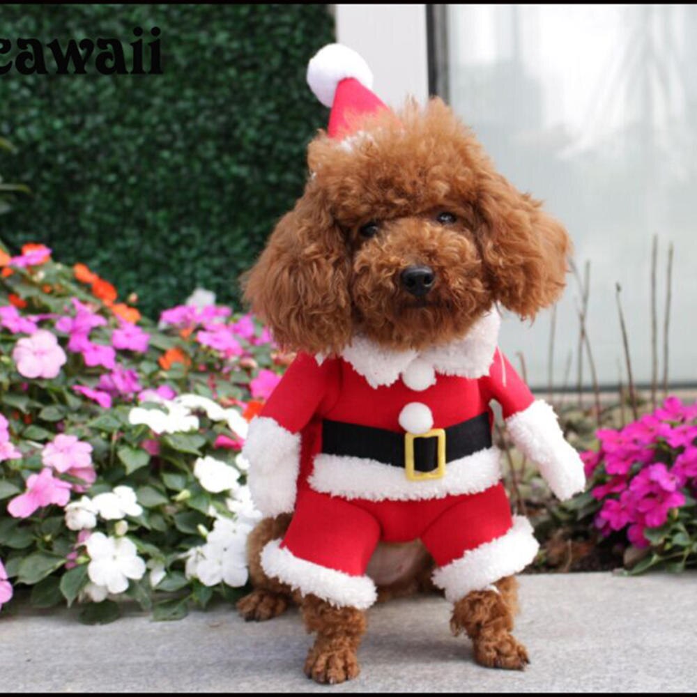 Ropa cálida de Navidad para perros y gatos bufanda roja de Papá Noel, abrigo de invierno para mascotas, traje de perro con gorro, ropa cálida, disfraz de Halloween