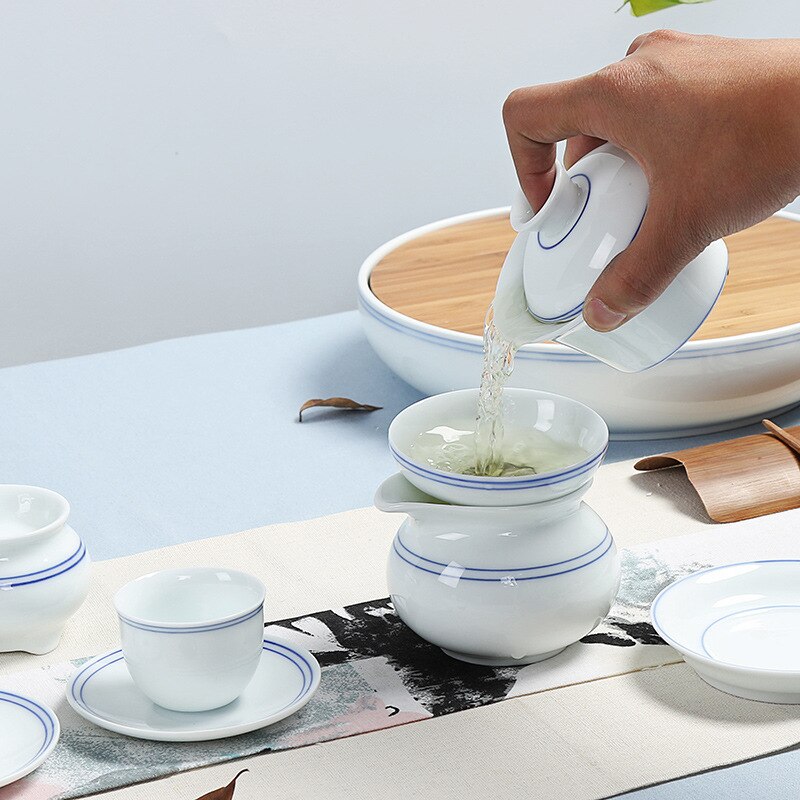 Jingdezhen Handgeschilderde Thee Sets, Wit Porselein Covers, Thee Kommen, hoogwaardige Kungfu Thee Accessoires, Drie Kopjes Grote Maat