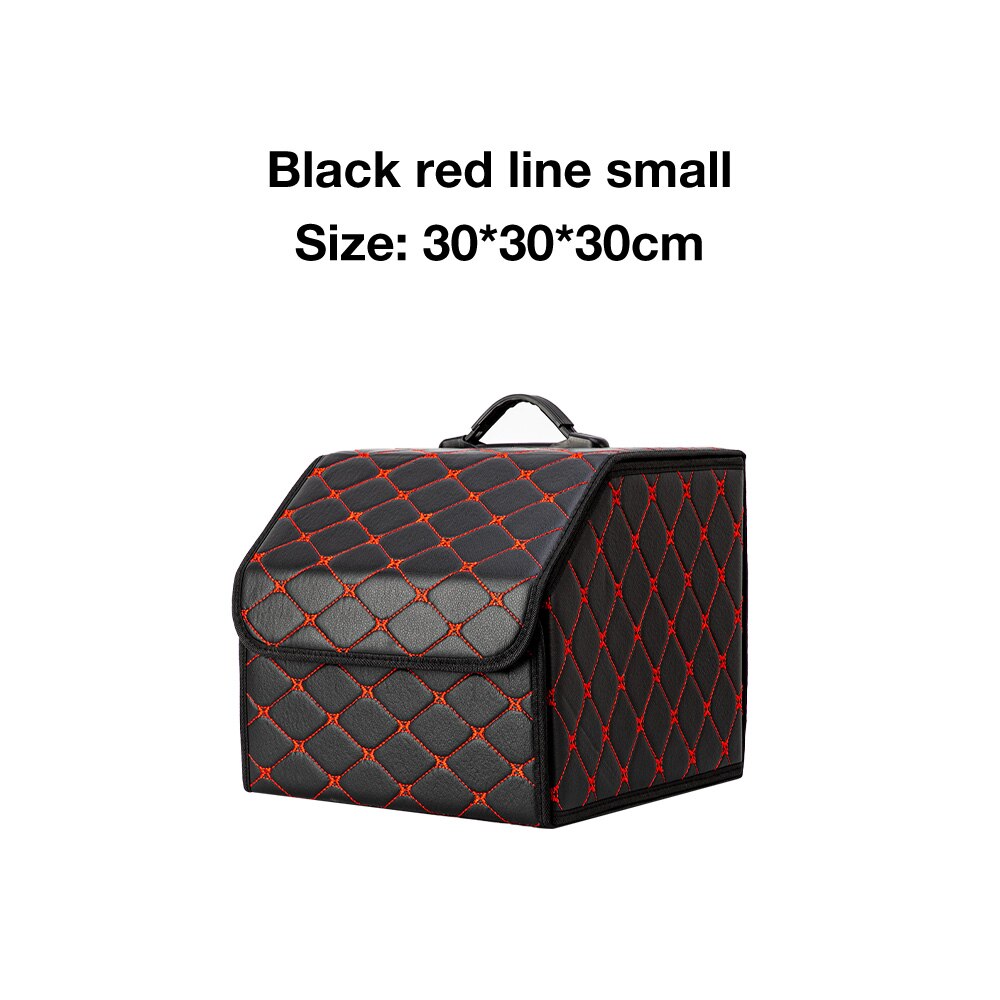 Auto Kofferraum Organizer Kasten Lagerung Tasche Auto Müll Werkzeug Tasche PU Leder Falten Fracht Lagerung Verstauen Aufräumen Auto Veranstalter: Diamant  zurück rot S