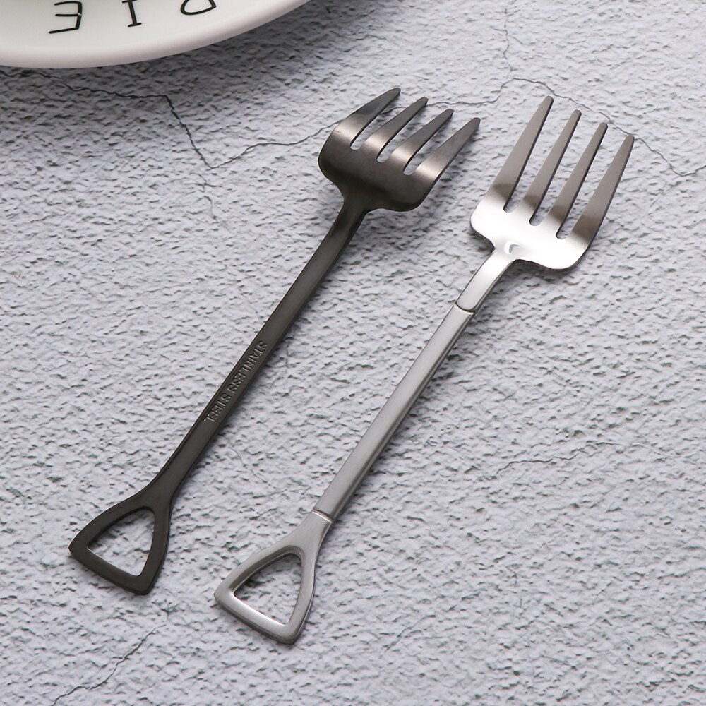 Shovel Shape Spoon Fork Long Handle Multi-color Soup Coffee Ice Cream Tea Spoon Stainless Steel 12.2*2.2cm For Home Kitchen Kids