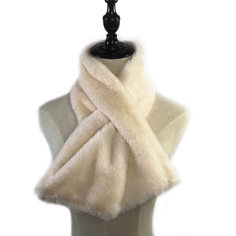 15 x 90cm kvinder vinter tykkere plushfur tørklæde solid slik farve krave sjal hals varmere skuldertræk strikket halstørklæde l: Khaki