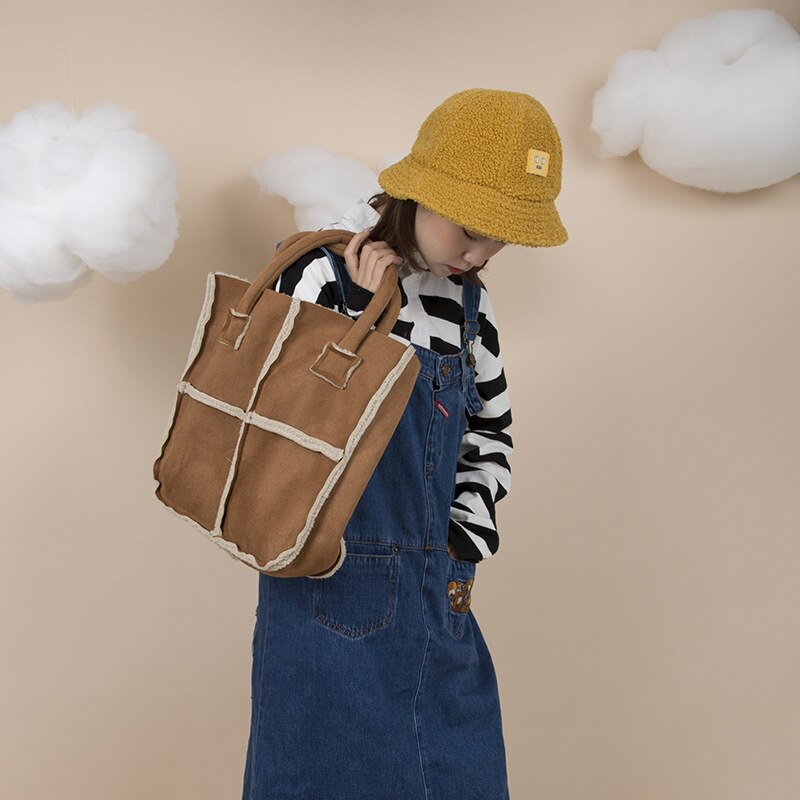 Winter dames suède schoudertas pluche canvas handtas tote studenten eenvoudige messenger bag canvas crossbody tassen handtas voor meisjes