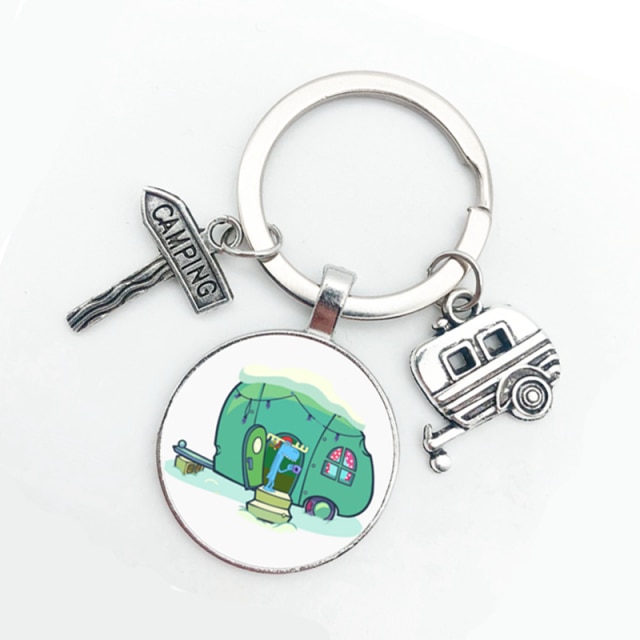 Cute Camper Wagon Keychain, I Love Camping Keychain, Trailer Signpost Keychain, Vacation Travel Memorial: 12