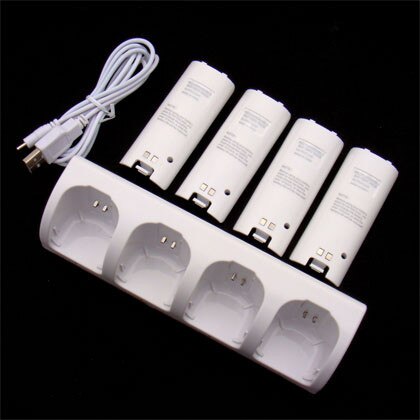Wit Charger Dock Station 4 Batterij Packs voor Nintendo Wii Afstandsbediening