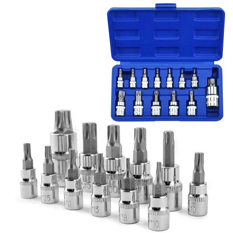 Socket Set,Hexagon Socket Bolt Set,Steel Bit Socket Tool Kit,13-Piece Torx Bit Socket Set T8-T70: Default Title