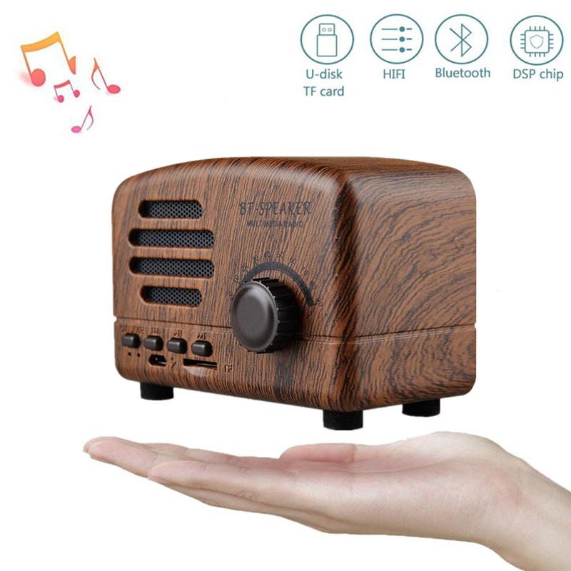 Ostart Retro Draagbare Bluetooth Speaker Retro Mini Draagbare Draadloze Bluetooth Speaker Radio Usb/Tf Card Muziek Speler Muziekdoos: Wood grain