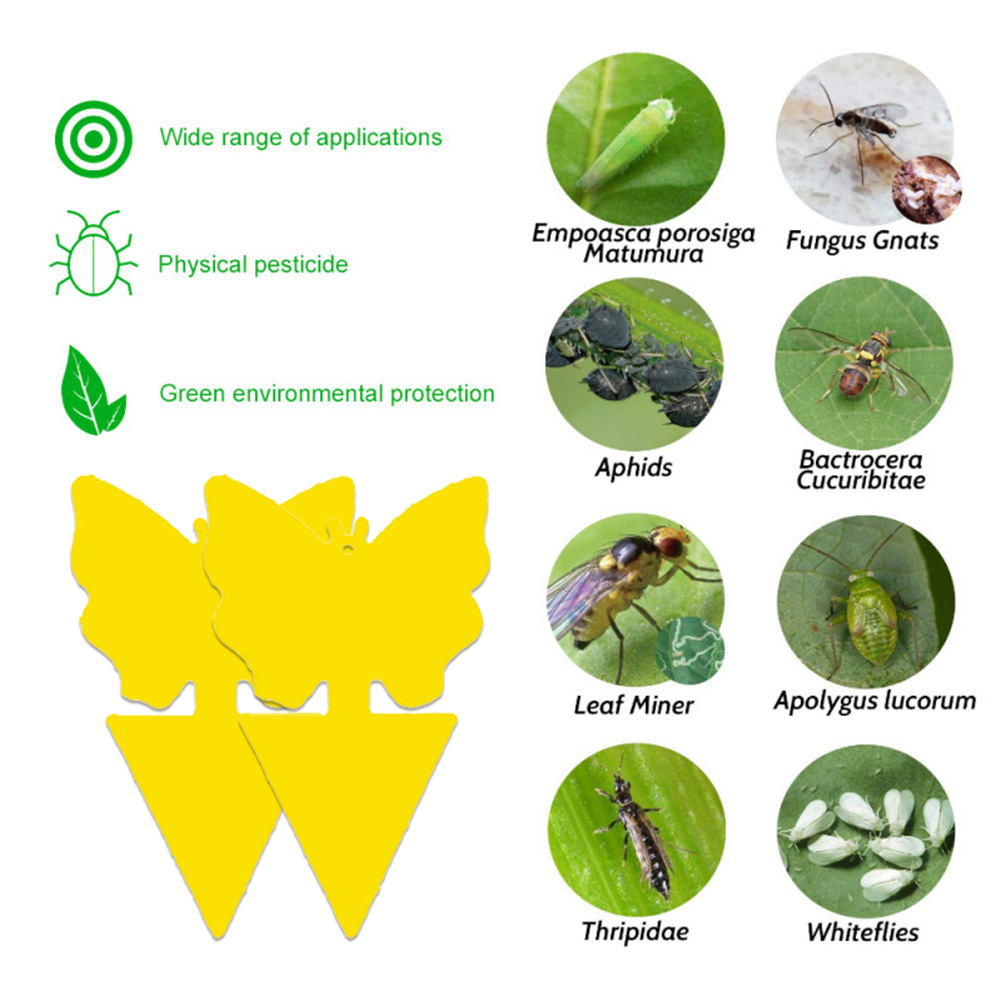 100–10 Stück starke Klebefallen, gelbes Klebrett, Moskito-Insektenvernichter, Insektenfalle, zweiseitiger Kleber für Gewächshaus, Gartenpflanze