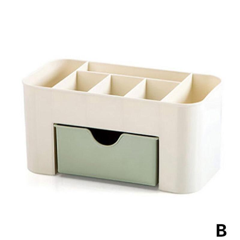 Multifunktionell skrivbordsarrangörslåda i plast med låda smycken färg kosmetikafodral smink bomullsförvaring 3 pinnar hållare de  y7 k 7: B