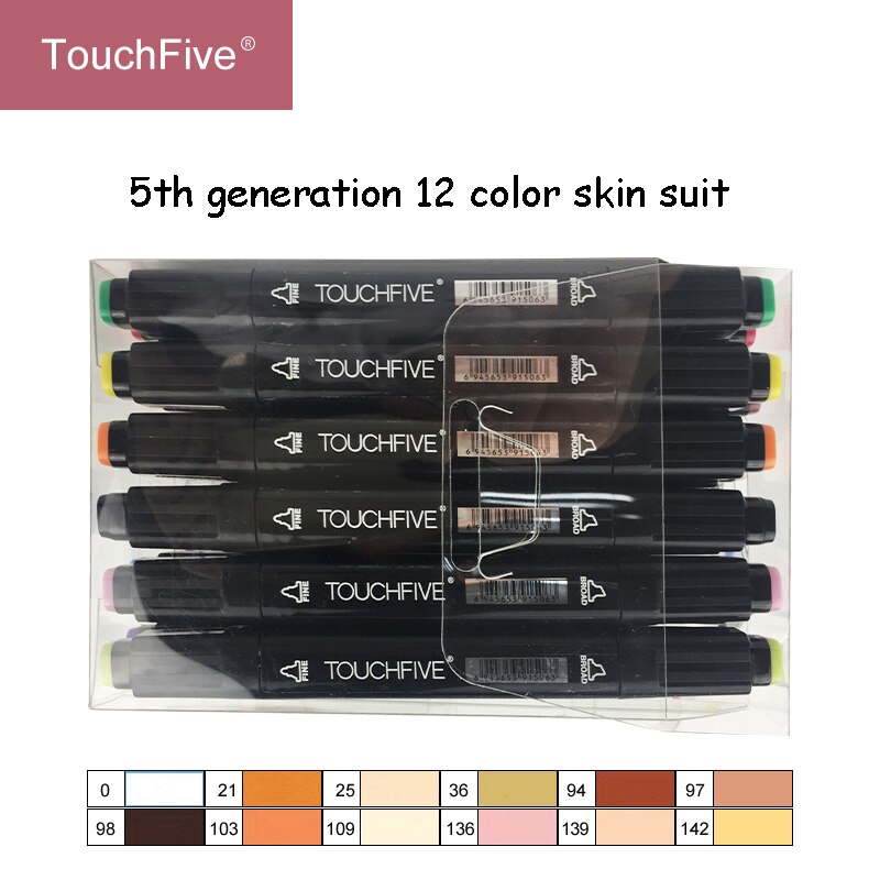 TouchFIVE 12/24 couleurs croquis tons de peau marqueur stylo artiste Double tête à base d'alcool Manga Art marqueurs pinceau stylo Art fournitures: Black 12 colors