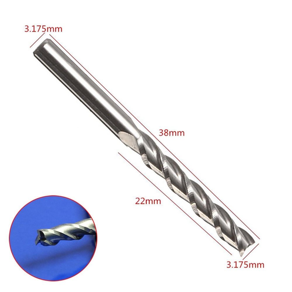 1Pc 1/8" Helical Milling Cutter Cutting 3 Flute Router Bits For Acrylic Wood Plastic Milling Cutting Tools