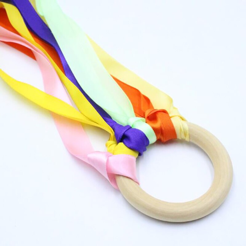 Streamers de arcoíris para niños, juguete deportivo infantil, cinta Multicolor, anillo de madera, cinta Waldorf con campana, cometa de mano, serpentinas