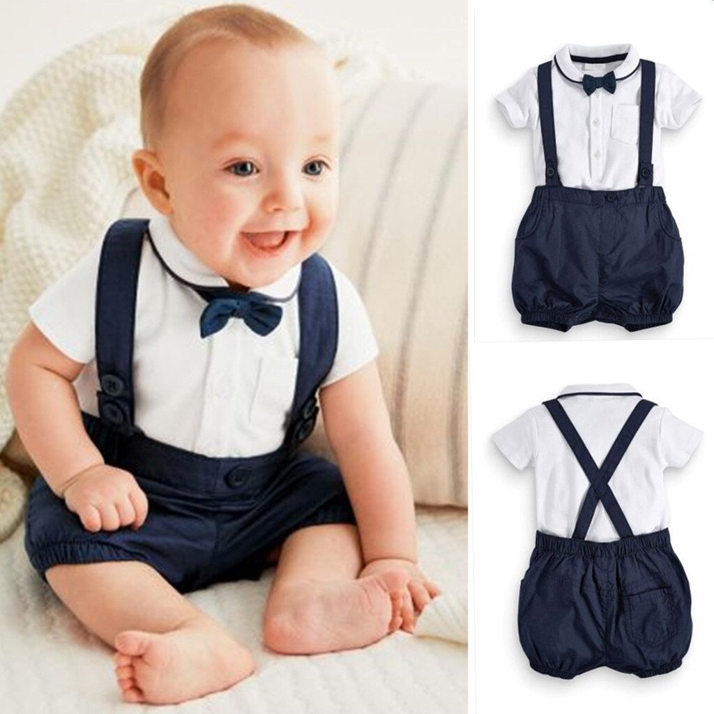 Baby Clothes Girls Sets Boy Clothes Summer Gentleman Birthday Suits Newborn Party Dress Soft Cotton Rmper + Suspender Pants