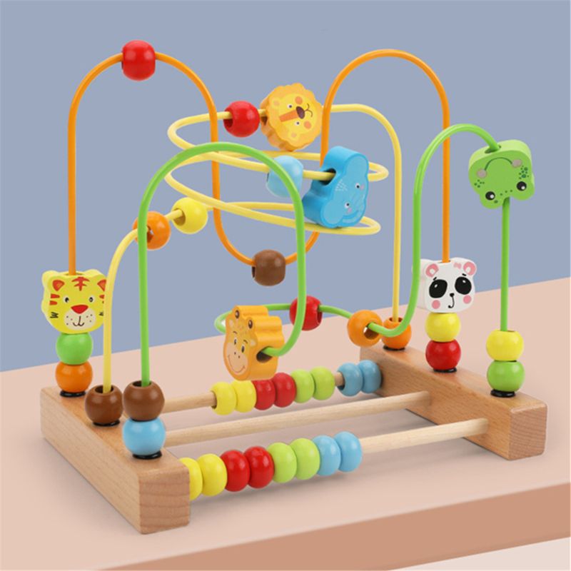 Jouet de labyrinthe de perles pour les tout-petits en bois coloré montagnes russes jouets éducatifs de cercle pour les enfants glissant des perles sur le fil de torsion