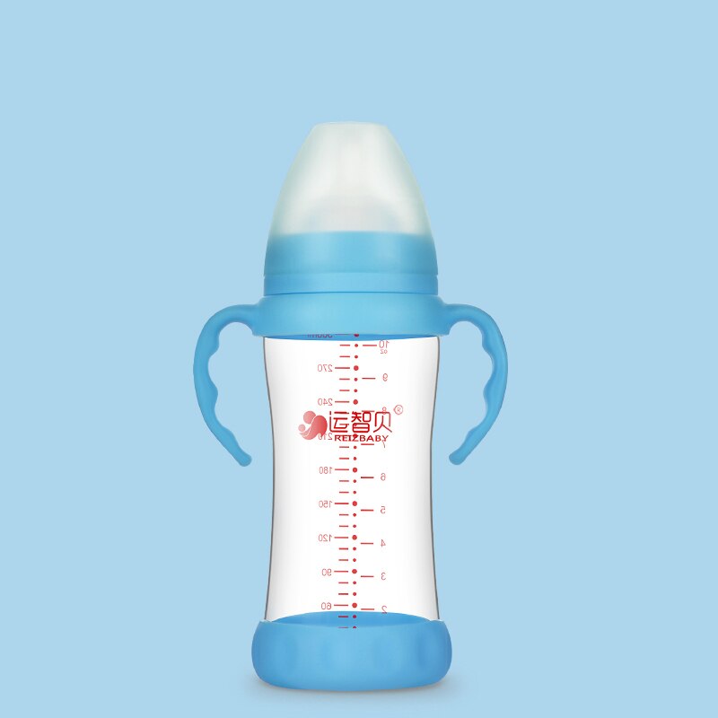 Botella de alimentación de bebé de vidrio, botella de agua de calibre ancho, resistente a altas temperaturas, 180/300ml: blue 300ml