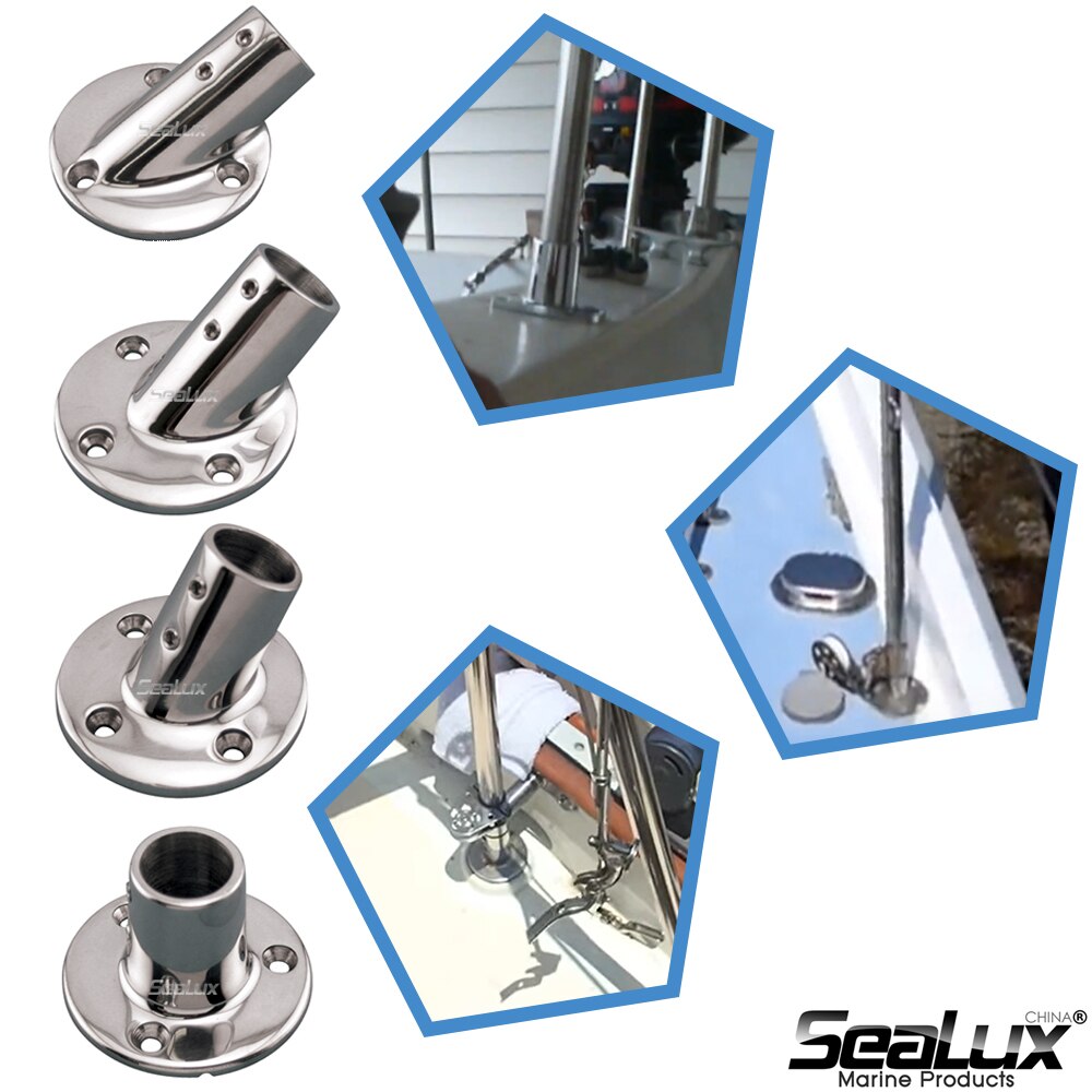Sealux Marine Grade Stainless Steel 316 Stanchion Base Round Base Rail Mount Multiple angles for Boat Yacht Fishing Accessory