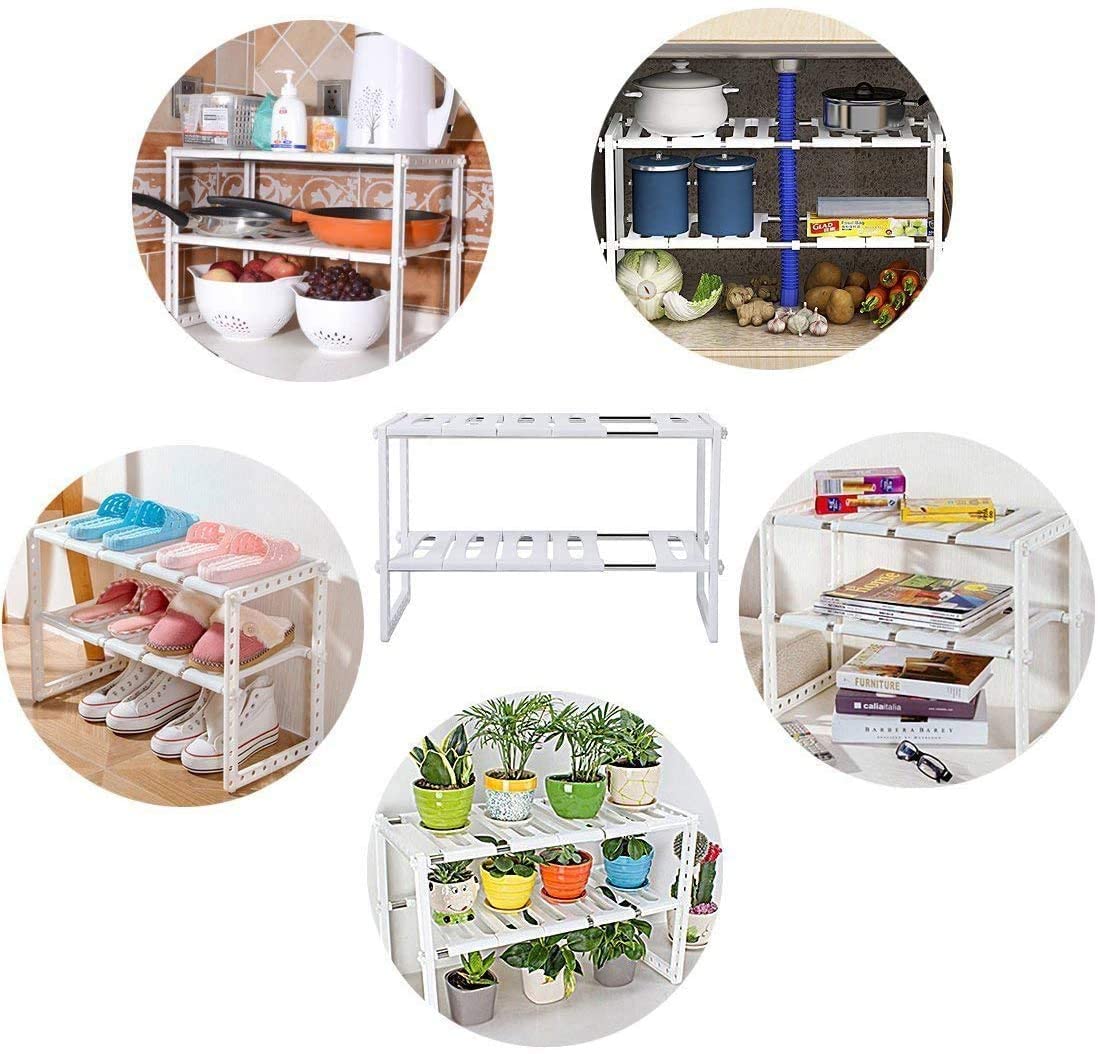 2-tier Expandable Under Sink Organization Shelf, Multi-functional Adjustable Storage Shelves Save Space For Bathroom Kitchen