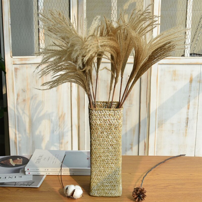 Florero de mimbre para decoración del hogar, jarrones altos de bambú, cesta de flores y frutas, novedad