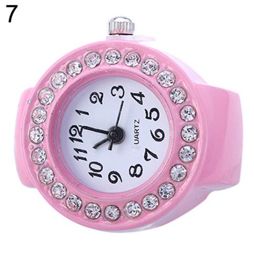 Mode Quartz Finger Ring Horloge Lady Horloge Meisje Horloge Silicon Horloge Ronde Horloge Strass Elastische Horloge: Roze