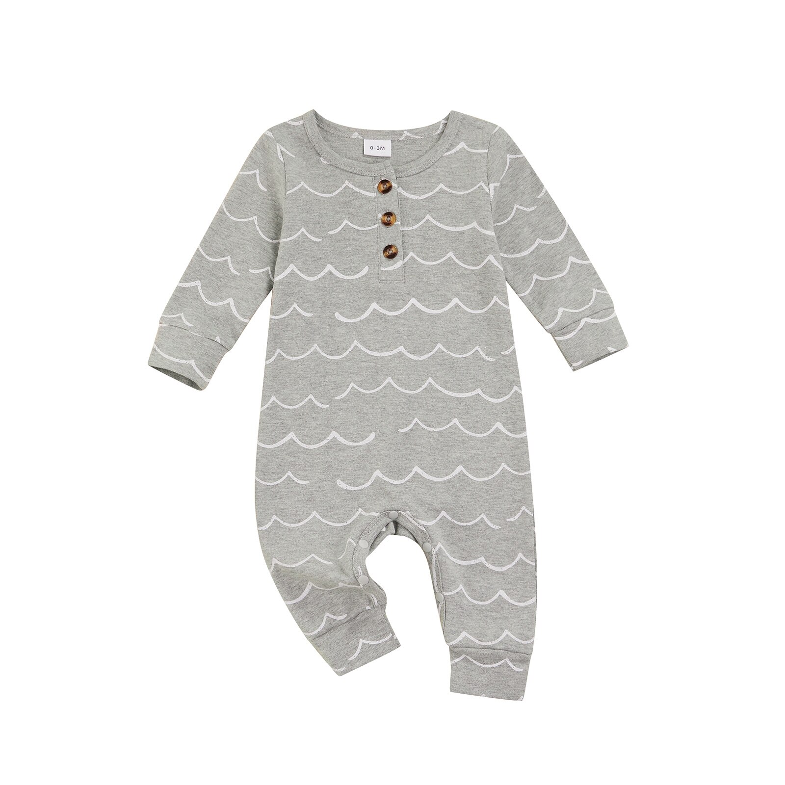 0-18M tuta da ragazzo per bambina Casual stampa a onde girocollo manica lunga bottone pagliaccetto in cotone primavera autunno abiti: C / 12m