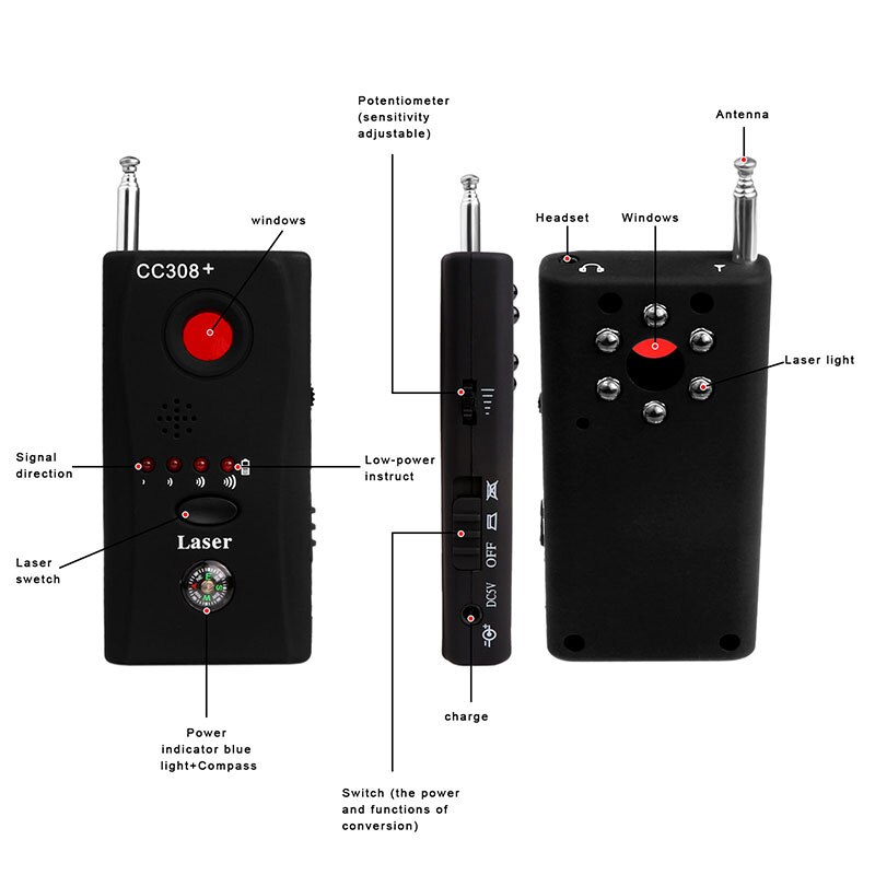 Eu Plug 10Cm Tot 10M Volledige Range Rf Signaal Finder Multifunctionele Draadloze Camera Mobiele Telefoon Radio detector Draadloze Detector