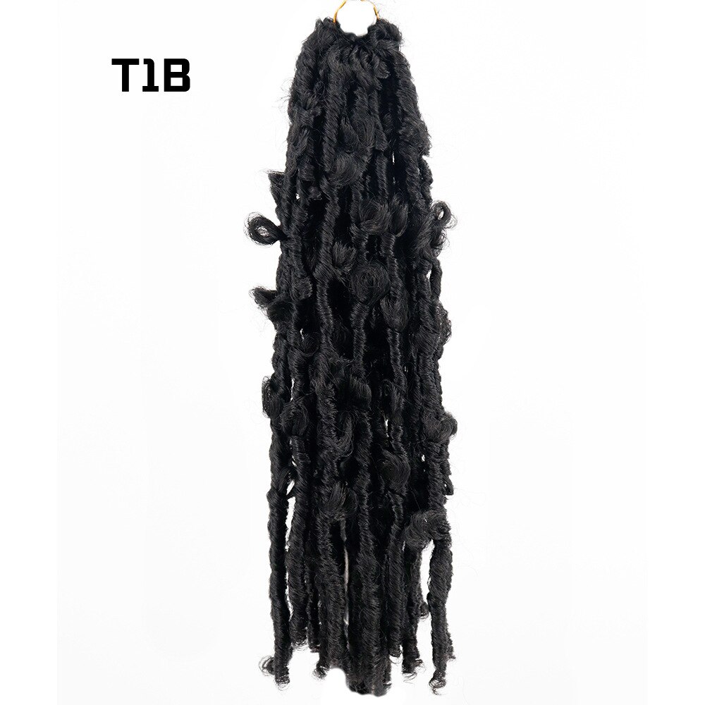 Long 14inch Butterfly Faux Locs Synthetic Crochet Braids Hair Extensions 20 Strands/pack Natural Black Curly Braiding Hair: 1B