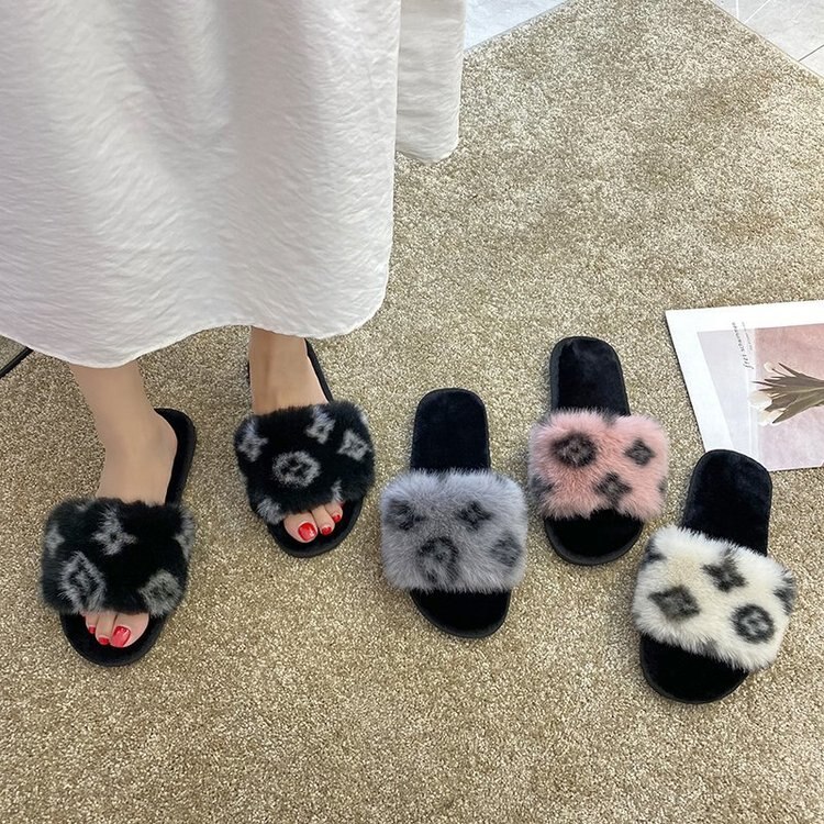 platform slides with fur slippers summer shoe women furry slides sandals women womens shoes woman fluffy sliders schoenen