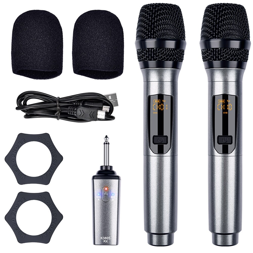 2 pacchetto K380S microfono senza fili microfono video Mic UHF microfono senza fili portatile Mic 2 Mic e 1 ricevitore per famiglia KTV